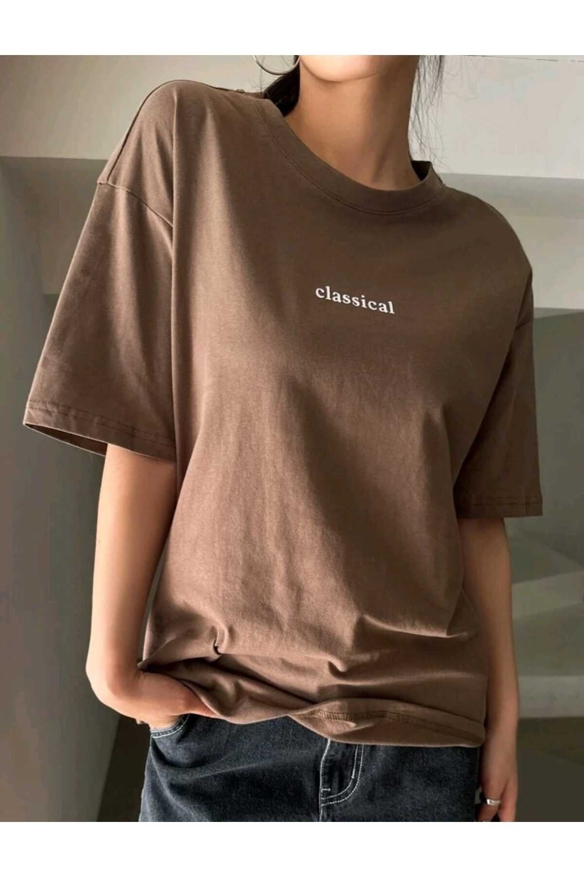 Classical Baskılı Bisiklet Yaka Pamuklu T-Shirt