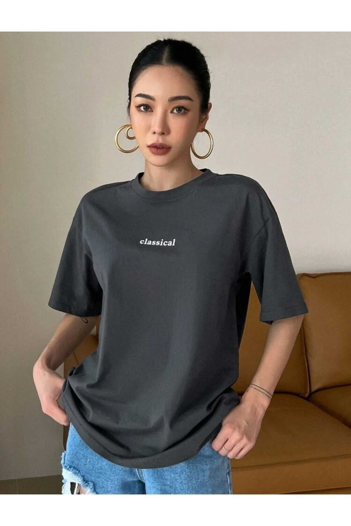 Classical Baskılı Bisiklet Yaka Pamuklu T-Shirt