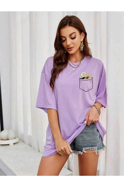 Çiçek Baskılı Unisex Oversize ( Geniş Kalıp ) Tshirt