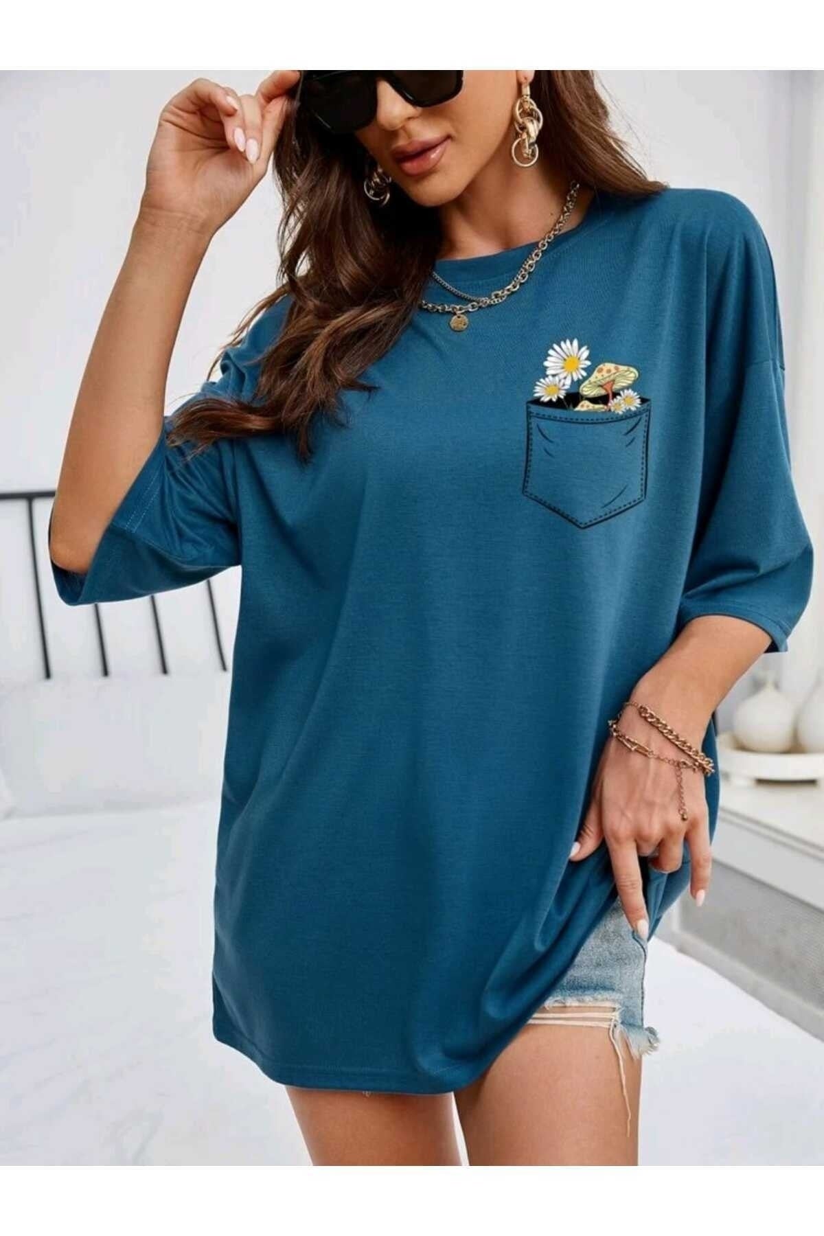 Çiçek Baskılı Unisex Oversize ( Geniş Kalıp ) Tshirt