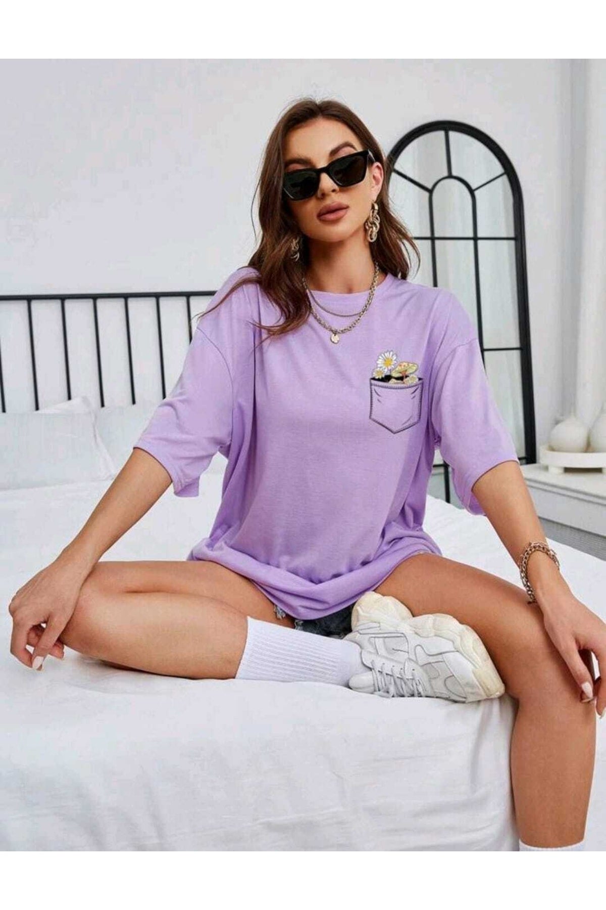 Çiçek Baskılı Unisex Oversize ( Geniş Kalıp ) Tshirt
