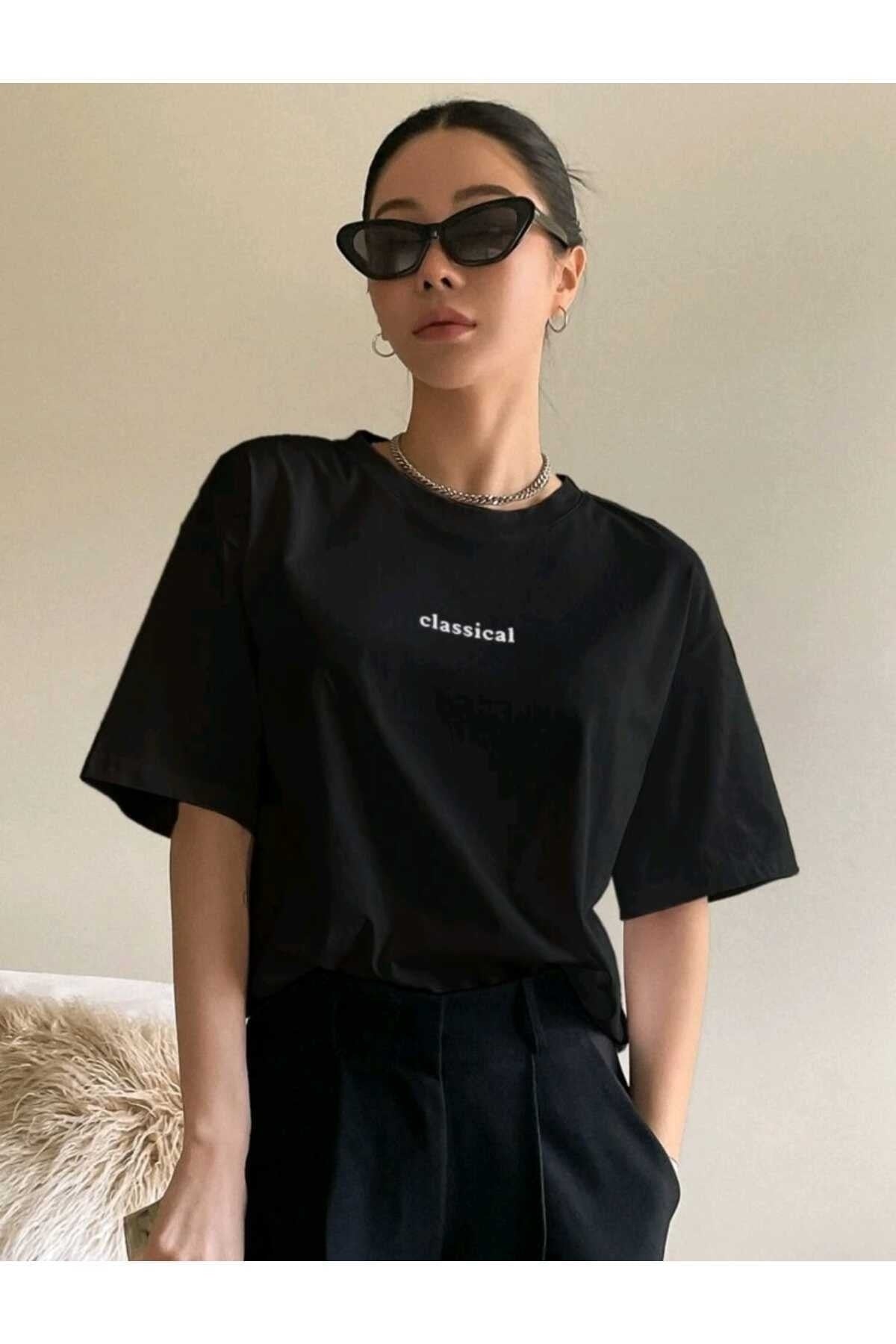 Classical Baskılı Bisiklet Yaka Pamuklu T-Shirt
