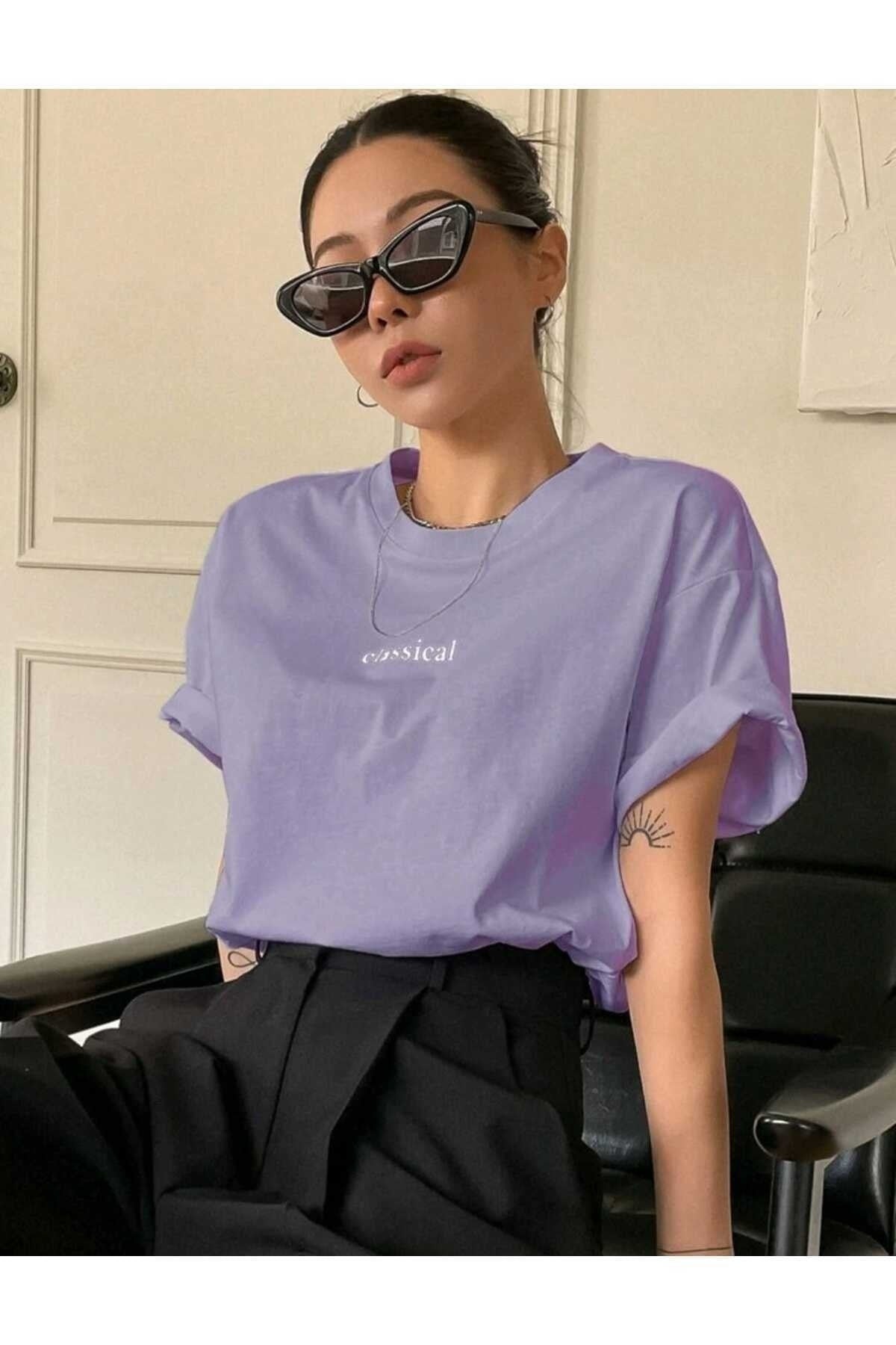 Classical Baskılı Bisiklet Yaka Pamuklu T-Shirt