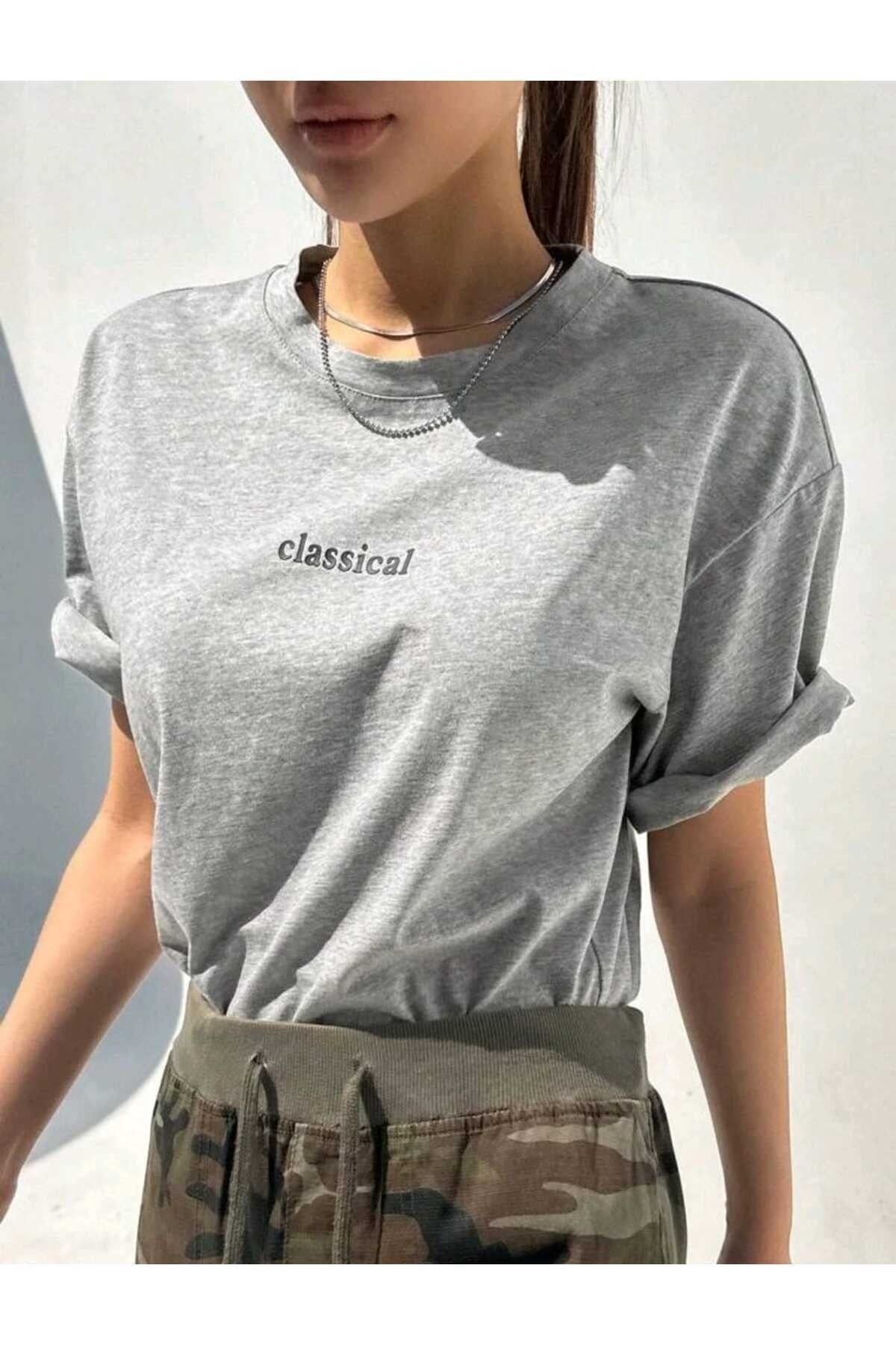 Classical Baskılı Bisiklet Yaka Pamuklu T-Shirt