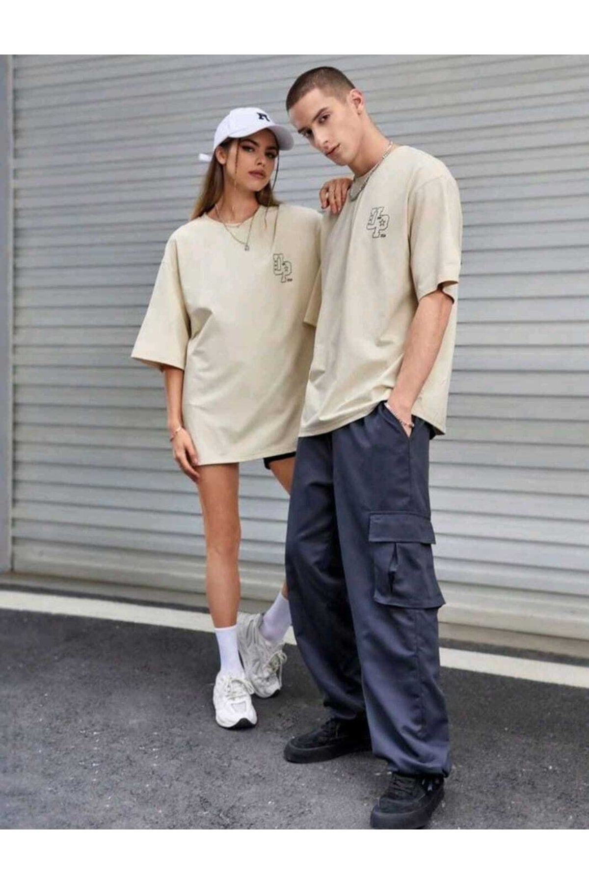 Up Baskılı Sevgili Kombin Oversize T-shirt