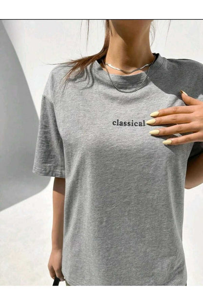 Classical Baskılı Bisiklet Yaka Pamuklu T-Shirt