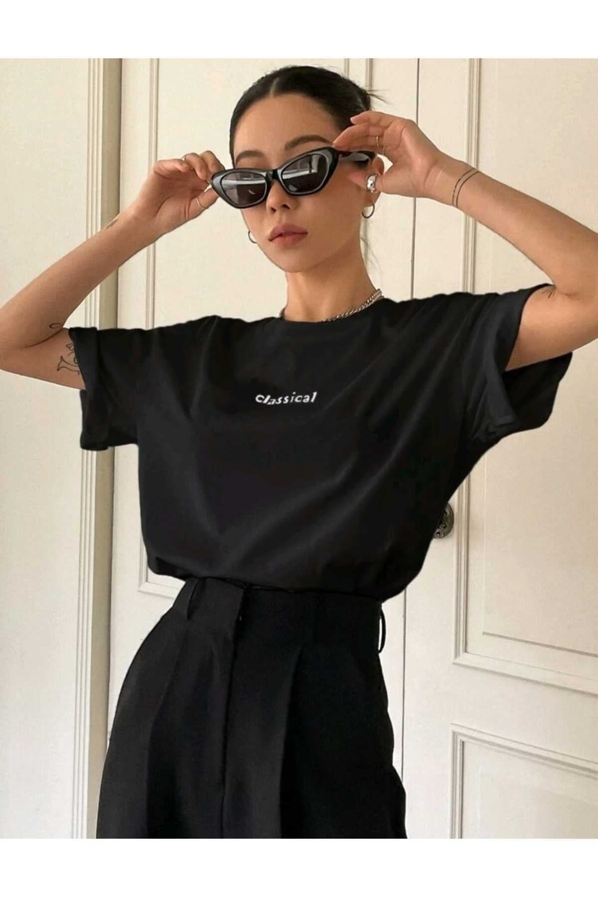 Classical Baskılı Bisiklet Yaka Pamuklu T-Shirt