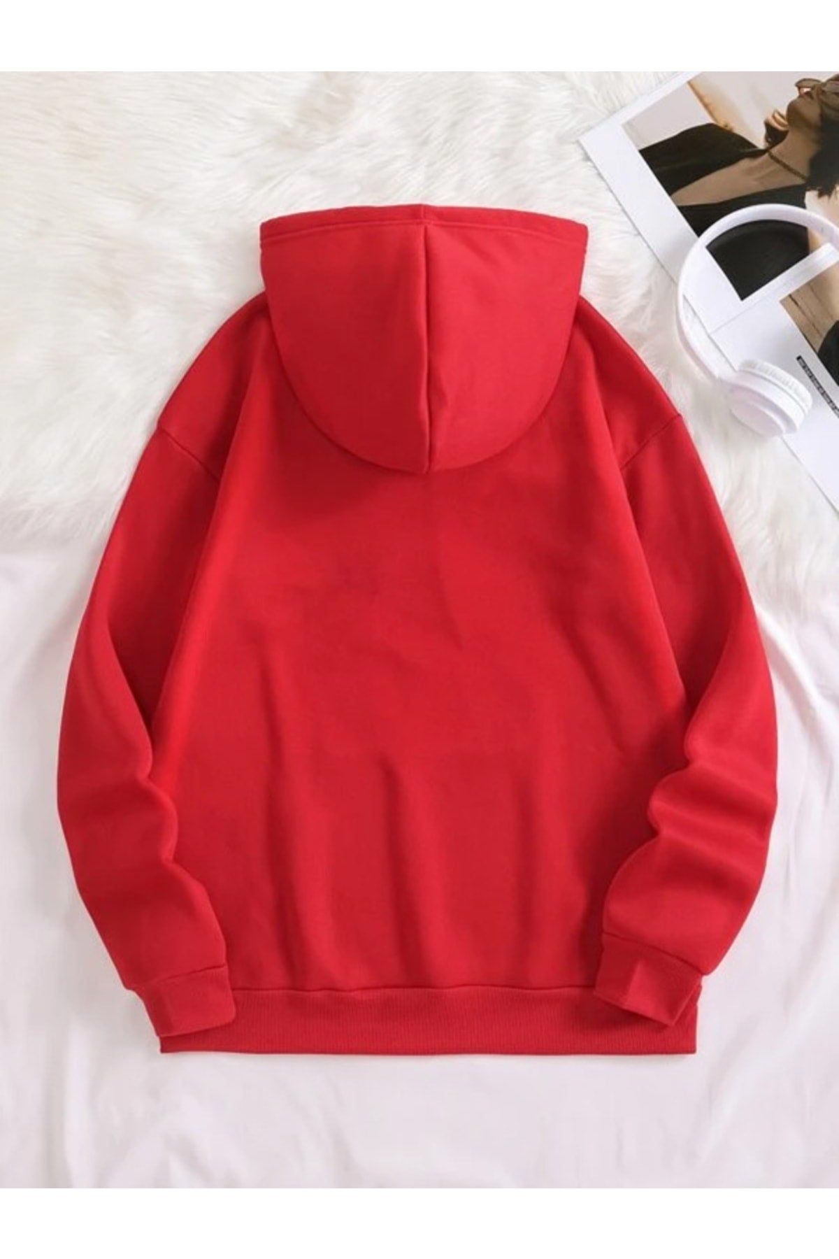 Unisex Kırmızı Kanguru Cepli Kapşonlu 3 Iplik Sweatshirt Koala