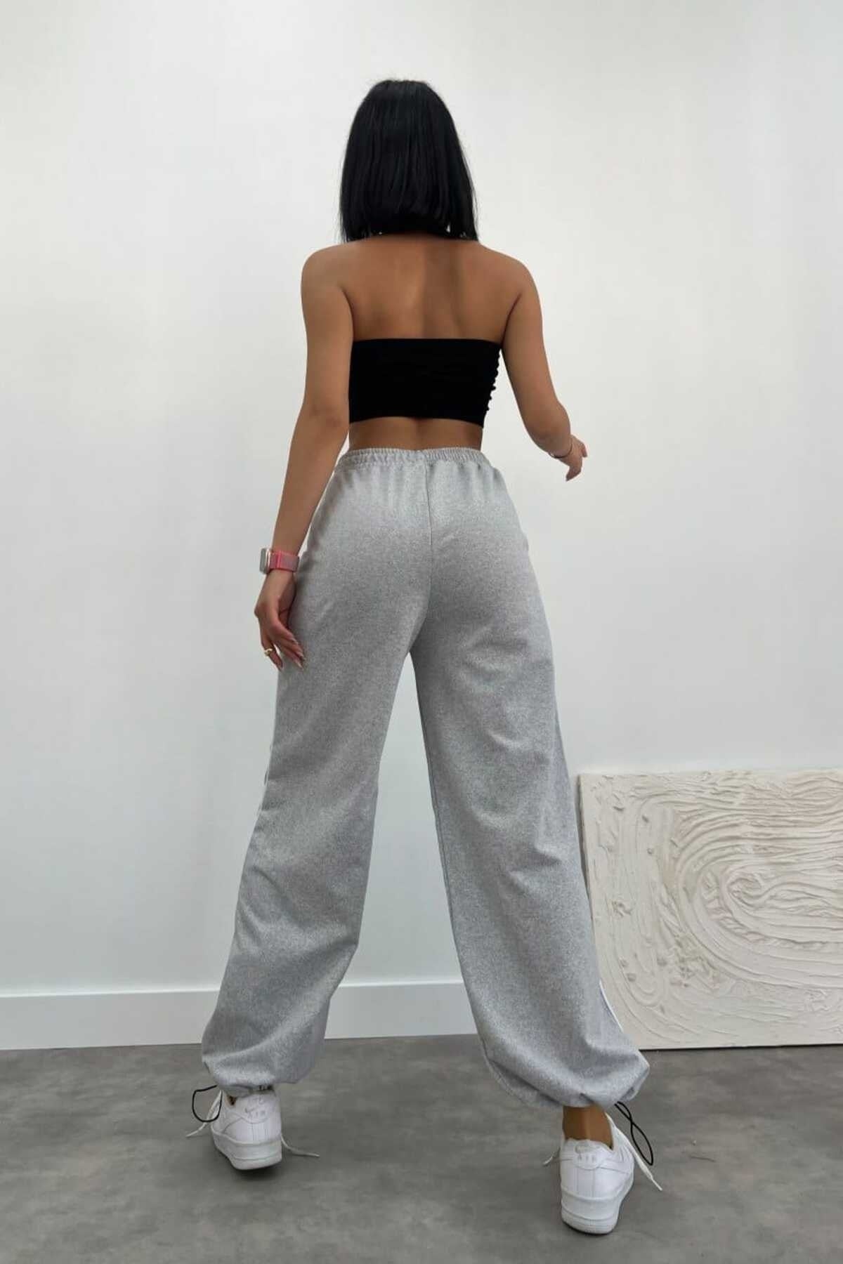 Gri Yan Biye Bol Eşofman Altı Unisex